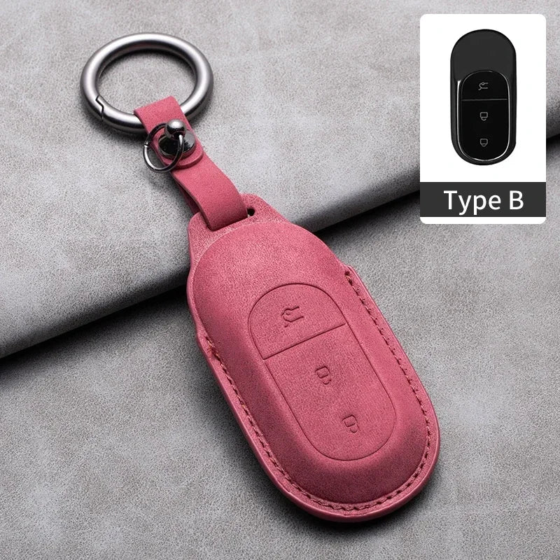 Leather Car Key Case with Keychain for Leapmotor T03, S01, C01 & C11 2023+