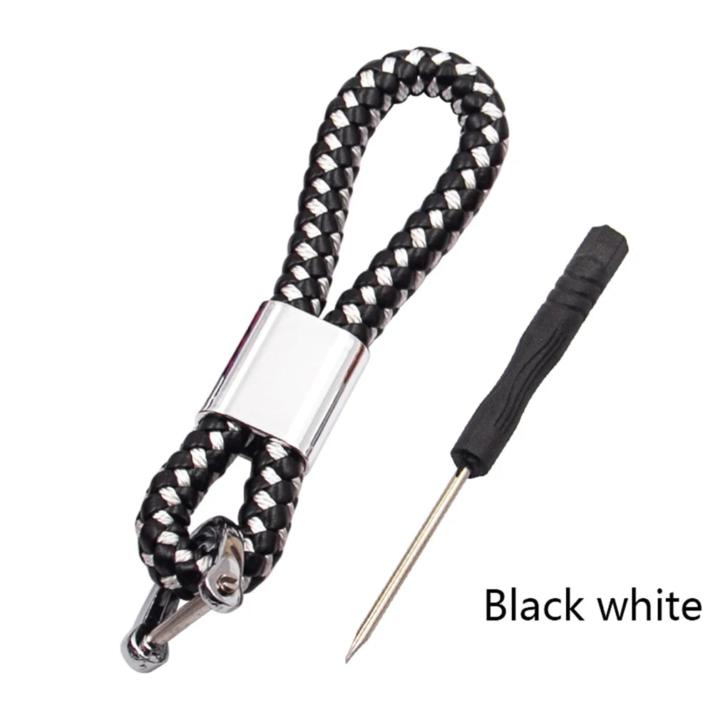 Hand-Woven Leather Car Keychain with Horseshoe Buckle