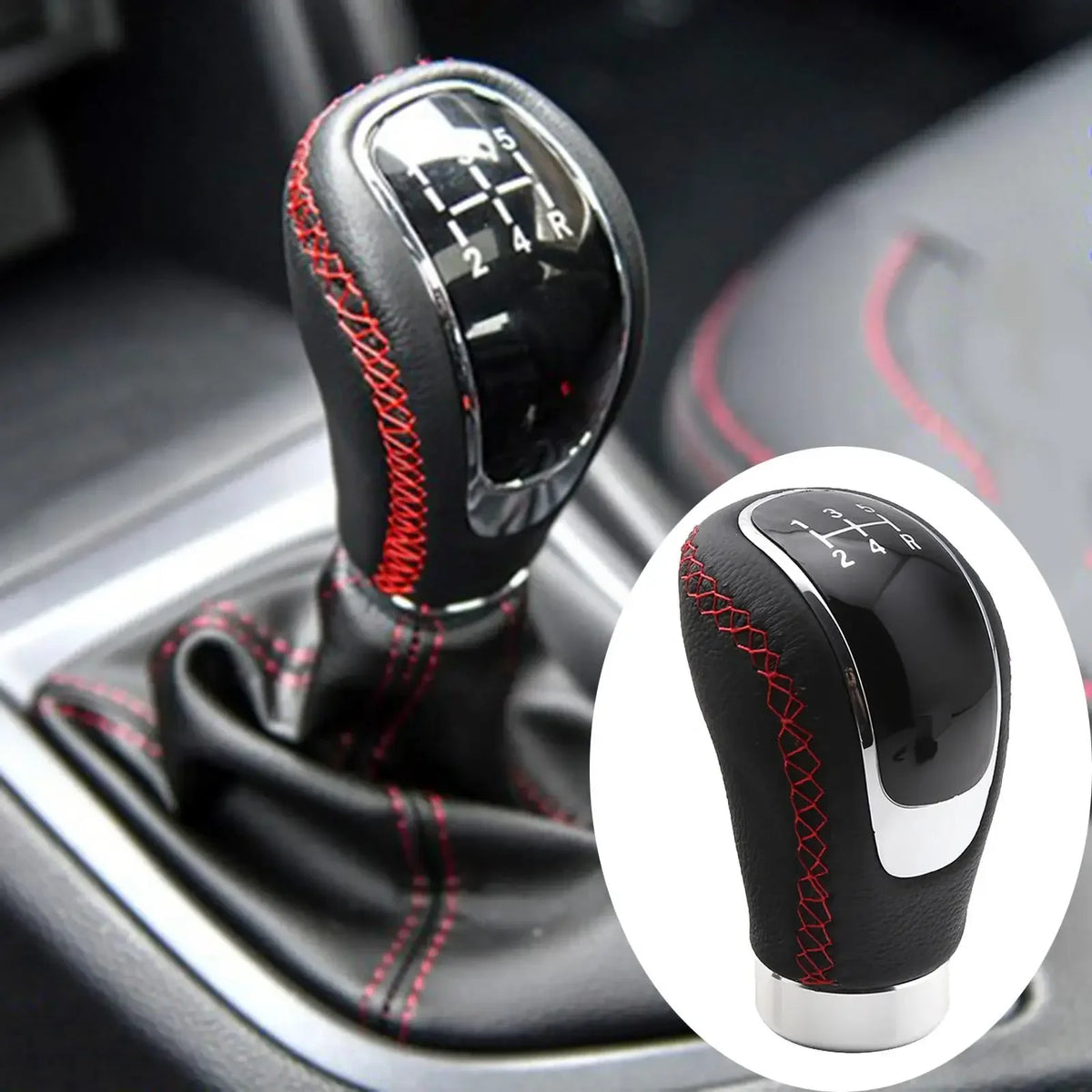 Universal 5 6 Speed Leather Manual Gear Shift Knob Car Shifter Lever Gear Head