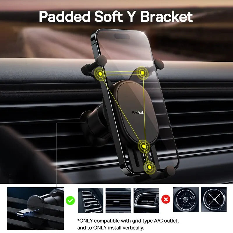 Gravity Car Phone Holder for Air Vent Universal Auto-Locking Silicone Mount