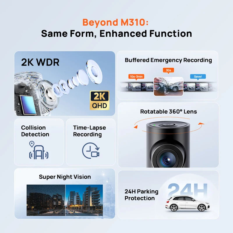 70mai M310 Plus 2K Dash Cam 1440P Smart Car DVR with Night Vision