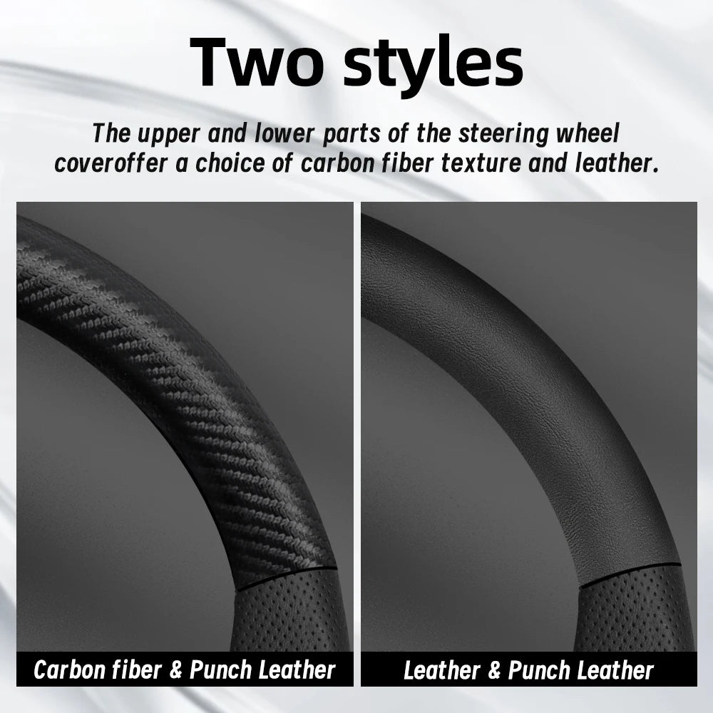 Leather Carbon Fiber Steering Wheel Cover for BYD Breathable Matte Universal Fit