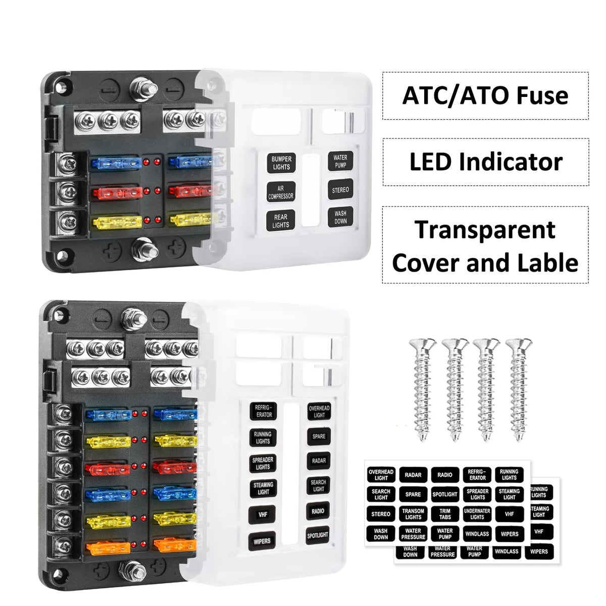 DaierTek 6/12 Way Fuse Block 12V ATO ATC Blade Fuse Box LED Indicator Car RV