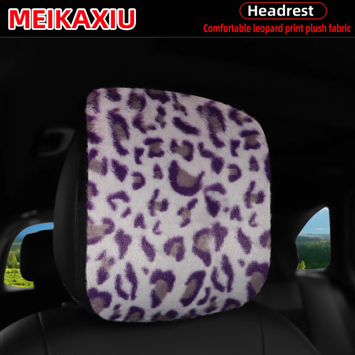 1PC/2PCSLeopard Print Faux Fur Car Headrest Cover Soft Plush Pillowcase