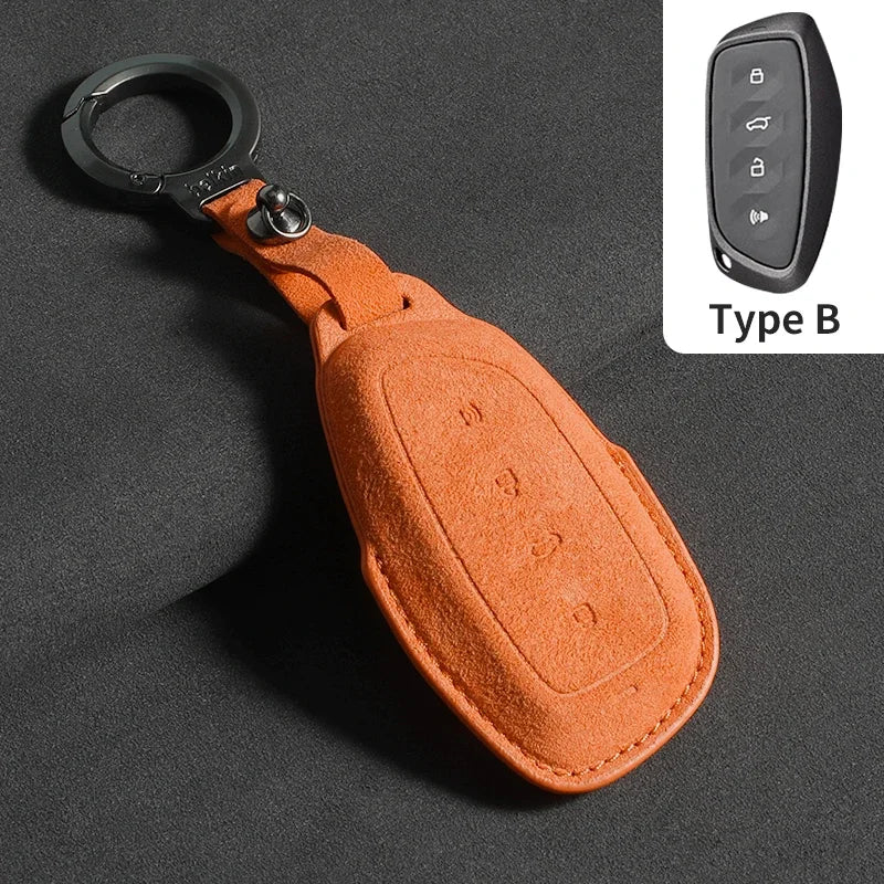 Suede Car Key Case Cover with Keychain for Great Wall Haval H6, Jolion
