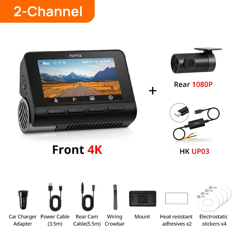 70mai A800SE 4K UHD Dash Cam Wi-Fi 6 Car DVR with GPS ADAS Voice Control