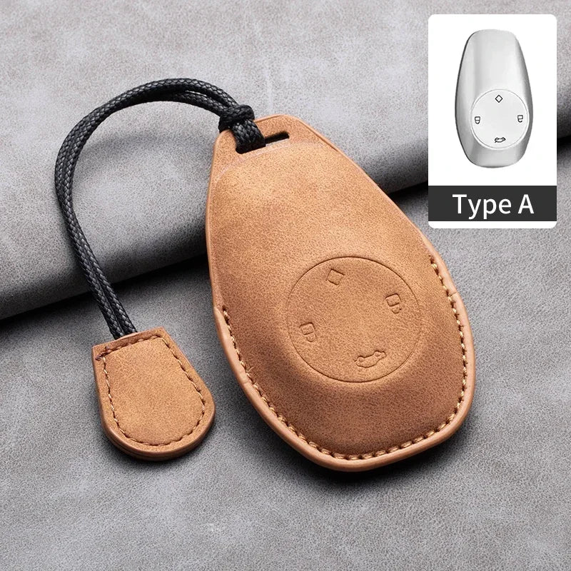 Leather Car Key Case with Keychain for Leapmotor T03, S01, C01 & C11 2023+