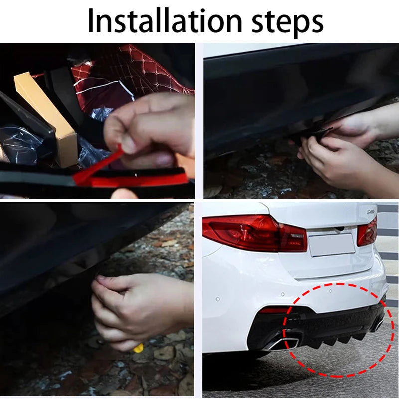 4PCS Universal Rear Bumper Lip Diffuser Shark Fins Flat & Arc Style Diffuser