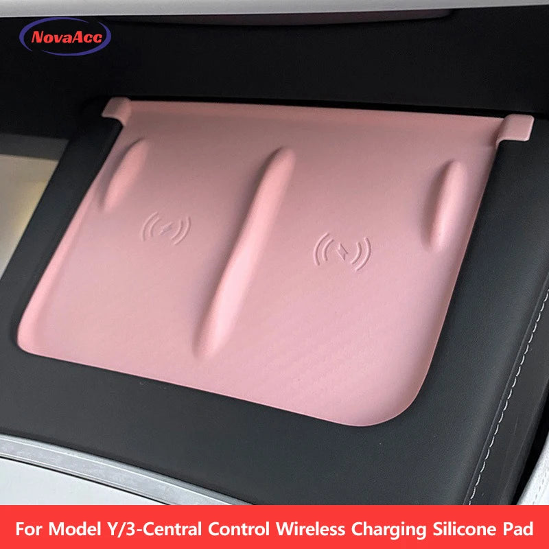 NovaAcc Silicone Wireless Charging Pad Non-Slip Phone Mat for Tesla 3 2021–2023