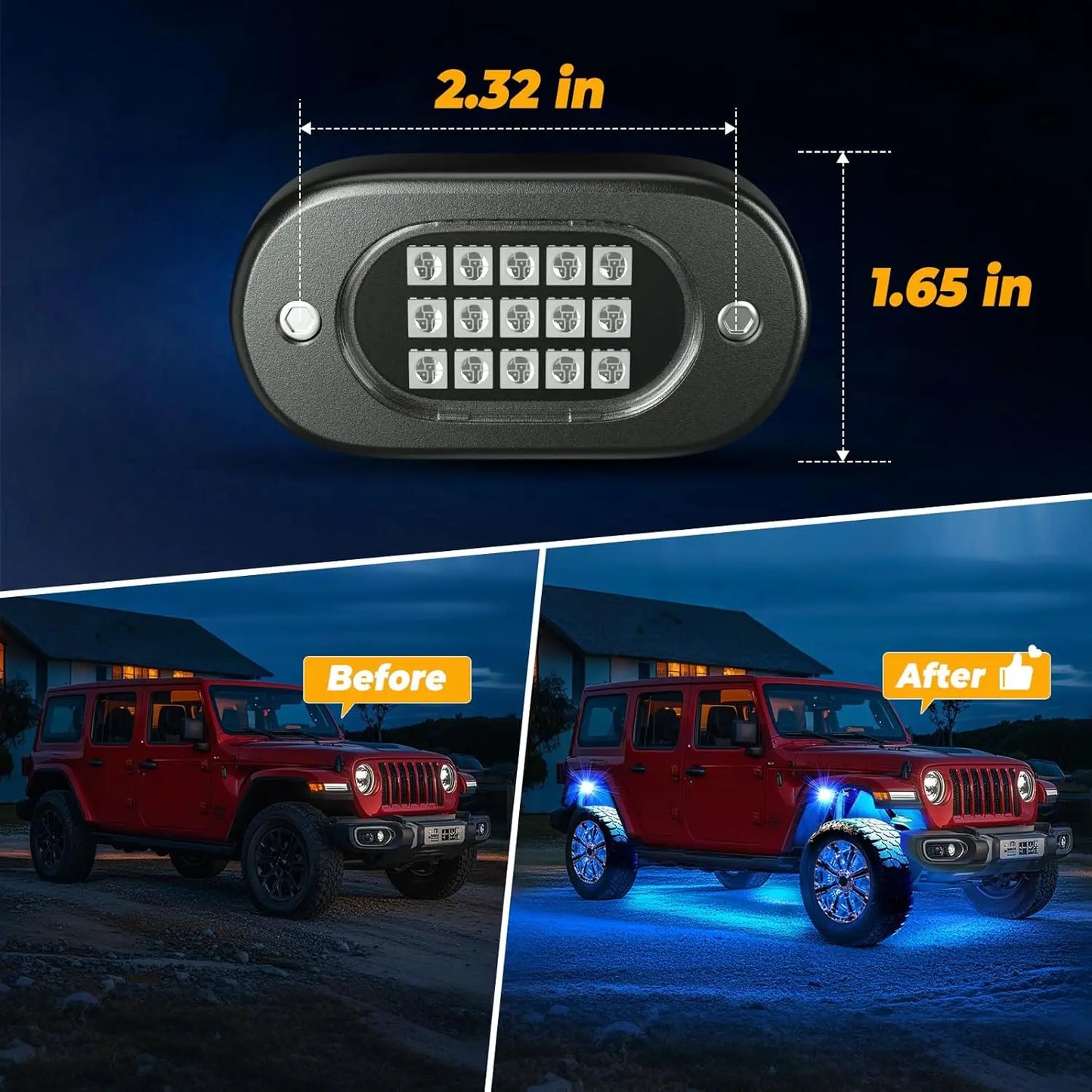 RGB LED Rock Lights 4-14 Pods APP Music Sync Underglow Chassis Lights