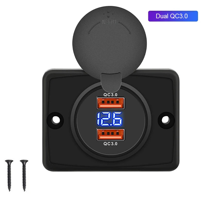 12V-24V Dual USB Car Charger Socket QC3.0 PD 3.1A 2.1A Panel Outlet RV