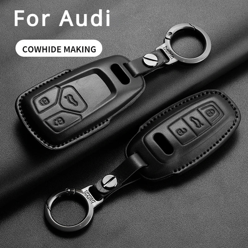 Leather Smart Key Case Cover with Keychain for Audi A4, A4L, A5, Q5 2016–2018