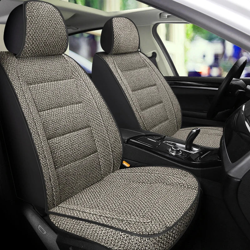 Universal Front Car Seat Cover Linen Fabric Cushion Four Season Single Seat Protector