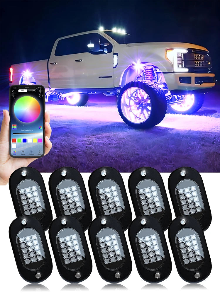 RGB LED Rock Lights 4-14 Pods APP Music Sync Underglow Chassis Lights