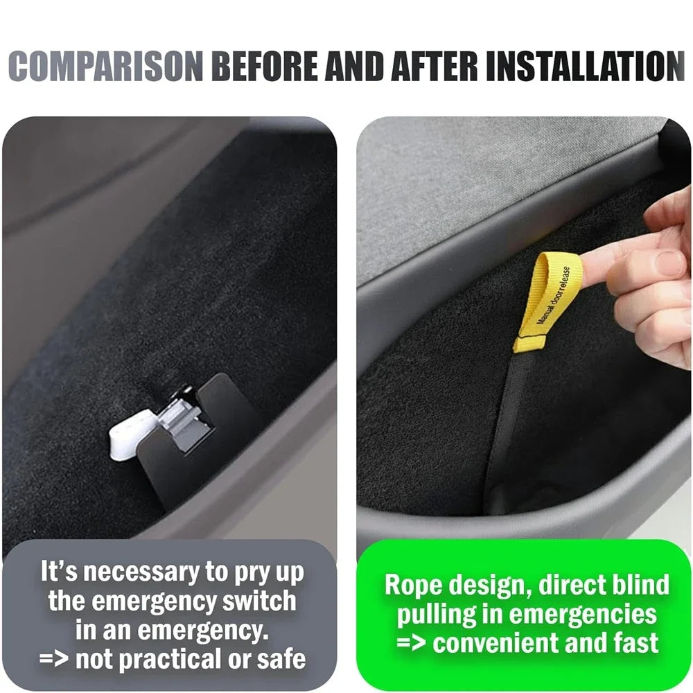 Rear Door Emergency Release Pull Cord for Tesla Model 3/Y Juniper 2025–2026