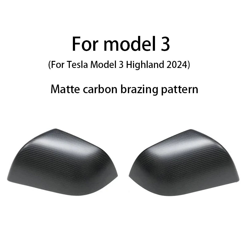 Real Dry Carbon Fiber Mirror Covers Matte Pair for Tesla Model 3 Y Highland