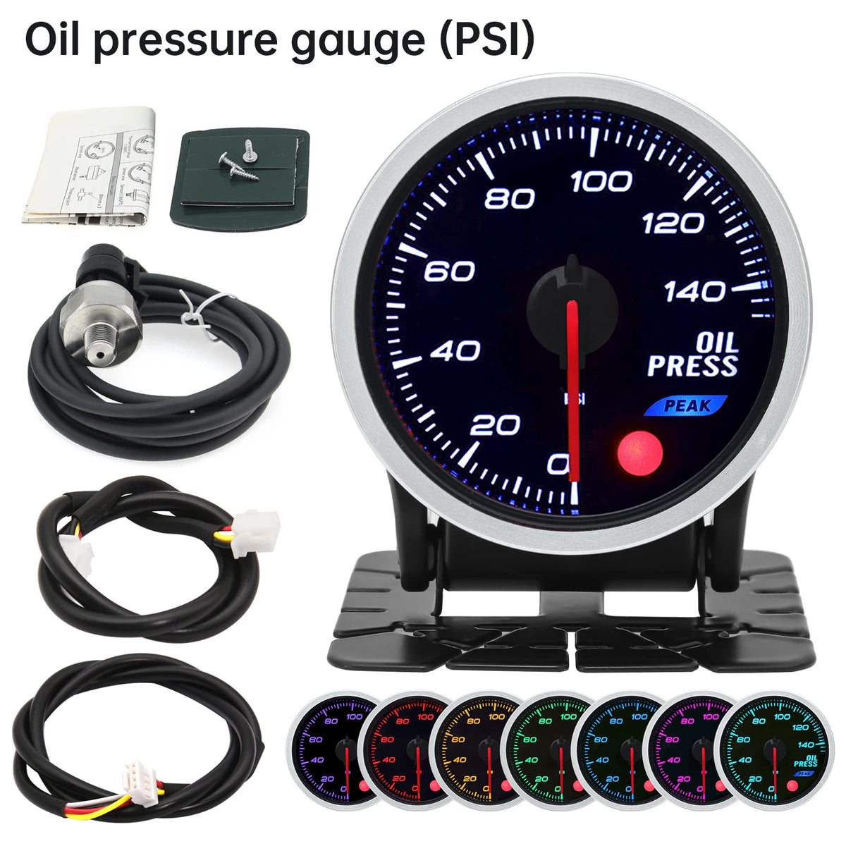 52mm 12V 8 Color Car Gauge Water Oil Temp Pressure EGT Boost Tachometer Meter