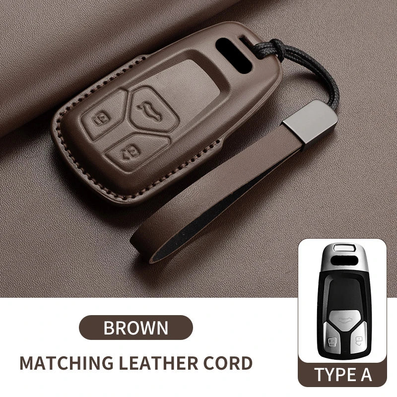 Leather Smart Key Case Cover with Keychain for Audi A4, A4L, A5, Q5 2016–2018