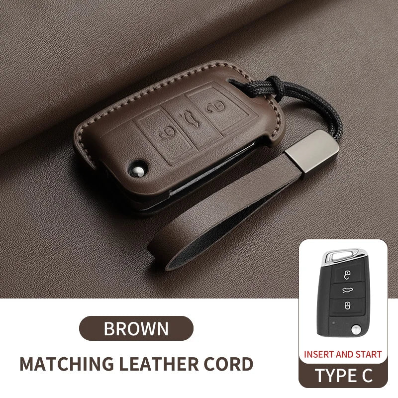 Leather Smart Key Case Cover for Volkswagen Polo, Golf 7 MK7, Tiguan Passat