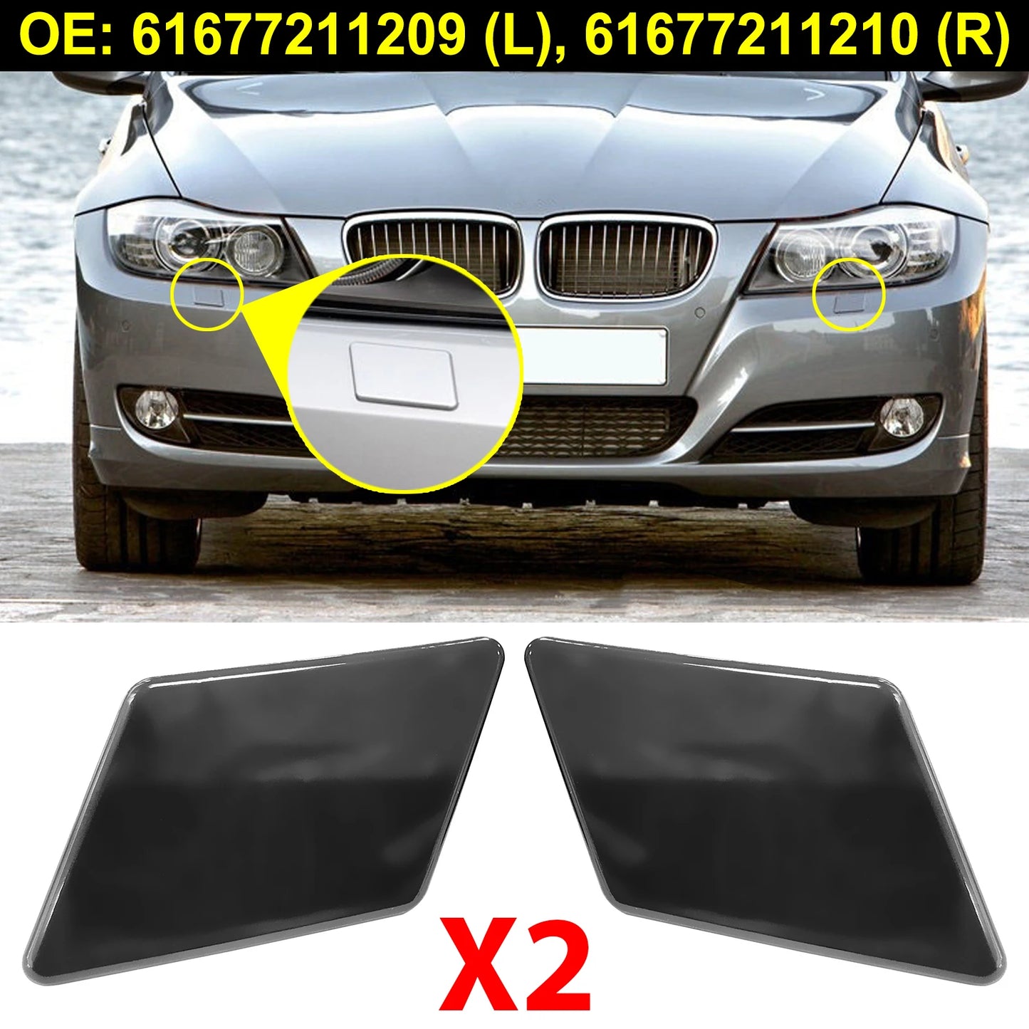 Front Bumper Headlight Washer Nozzle Cover Cap Set for BMW