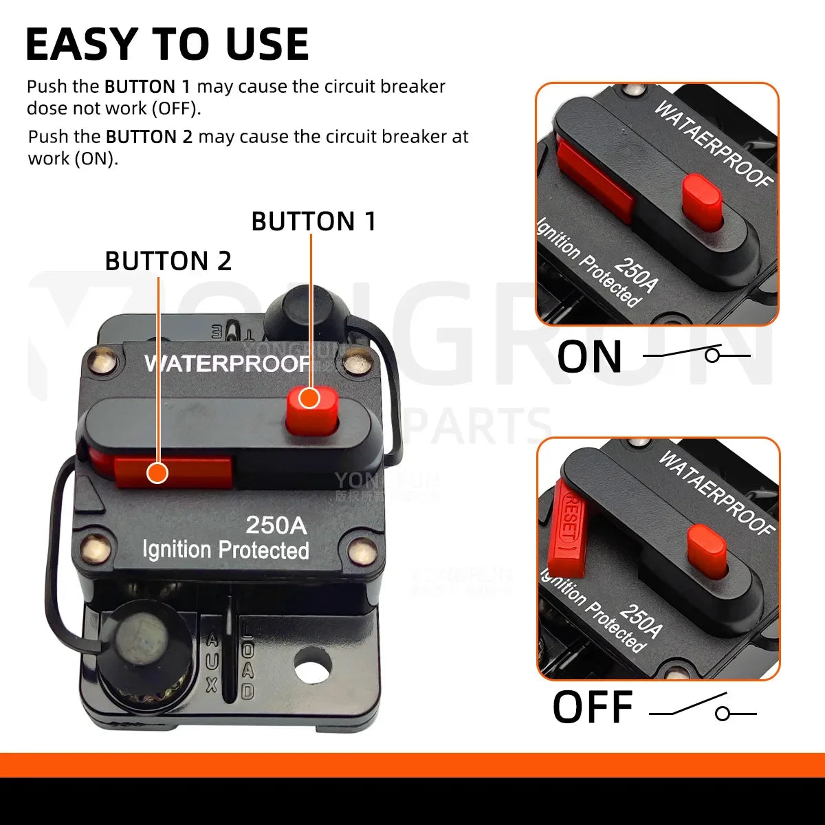 Circuit Breaker 20A–300A Manual Reset for Car Audio System 12V- 48V DC 40A 60A