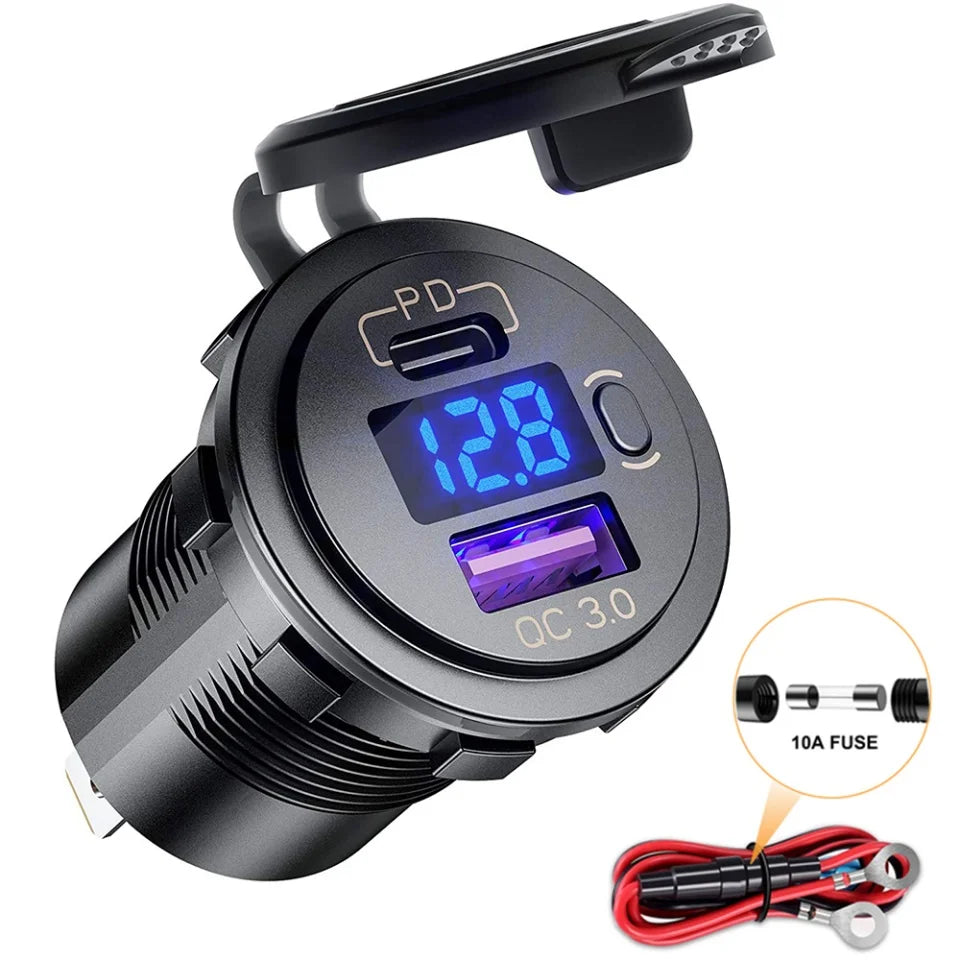 12V 48W USB Charger Socket PD Type C QC3.0 Waterproof Car Boat Marine Truck