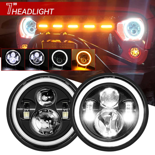 2PCS 7-Inch Round LED Headlights for Jeep Wrangler JK TJ, Hummer H1 H2