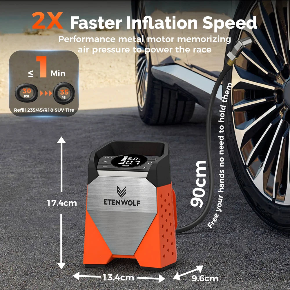 Portable Tire Inflator 160 PSI 7800mAh Car Air Compressor 100% Duty Cycle