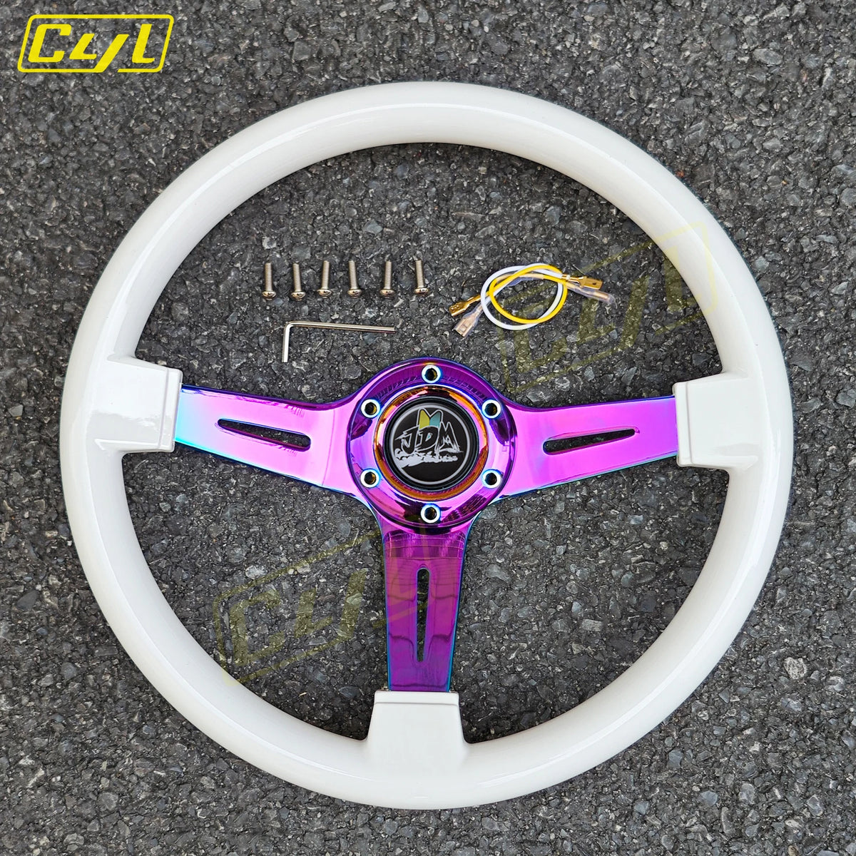 JDM Pink Black White ABS Steering Wheel Neo Chrome Spoke Deep Dish Drift Wheel