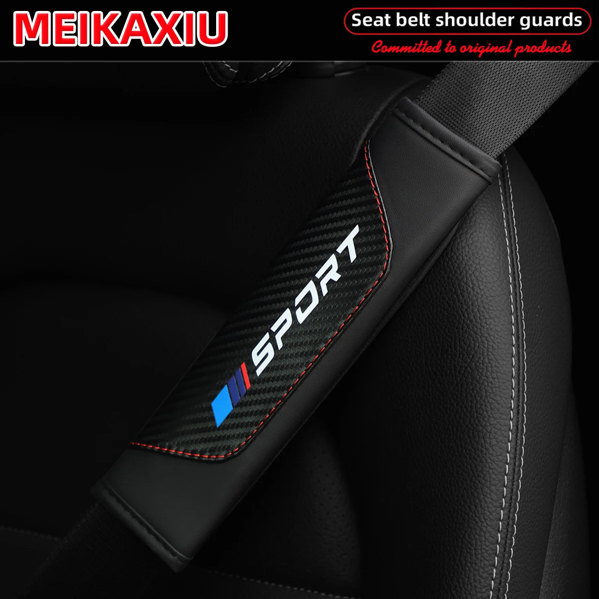 SPORT PU Leather Carbon Fiber Seat Belt Shoulder Pads Universal Safety Belt Covers