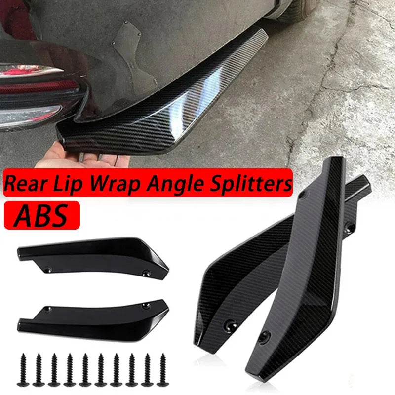 2PCS Universal Rear Bumper Lip Splitter Spoiler Black Carbon Fiber