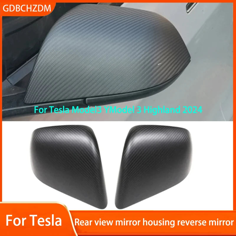 Real Dry Carbon Fiber Mirror Covers Matte Pair for Tesla Model 3 Y Highland