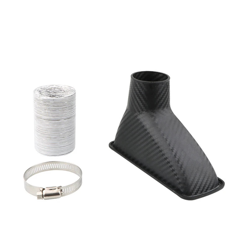 Universal Front Bumper Air Intake Pipe Kit ABS Carbon Print Rectangle Circle