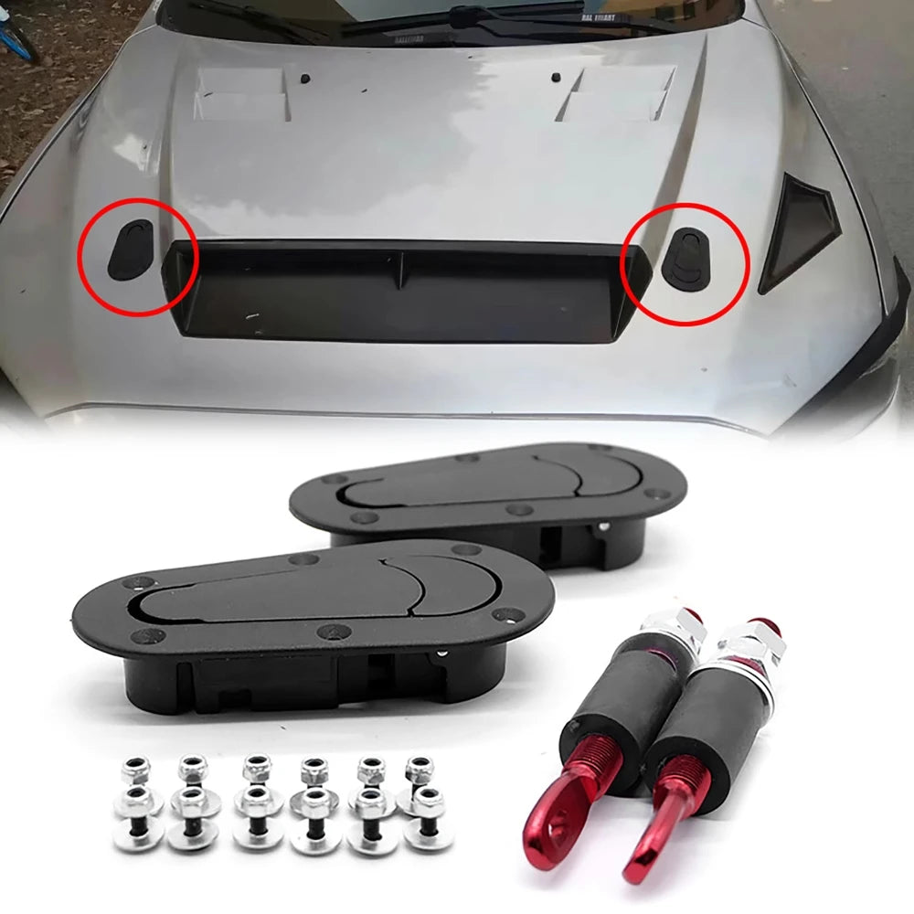 2PCS Universal Black Hood Pin Latch Lock Kit for Racing Cars Engine Bonnet