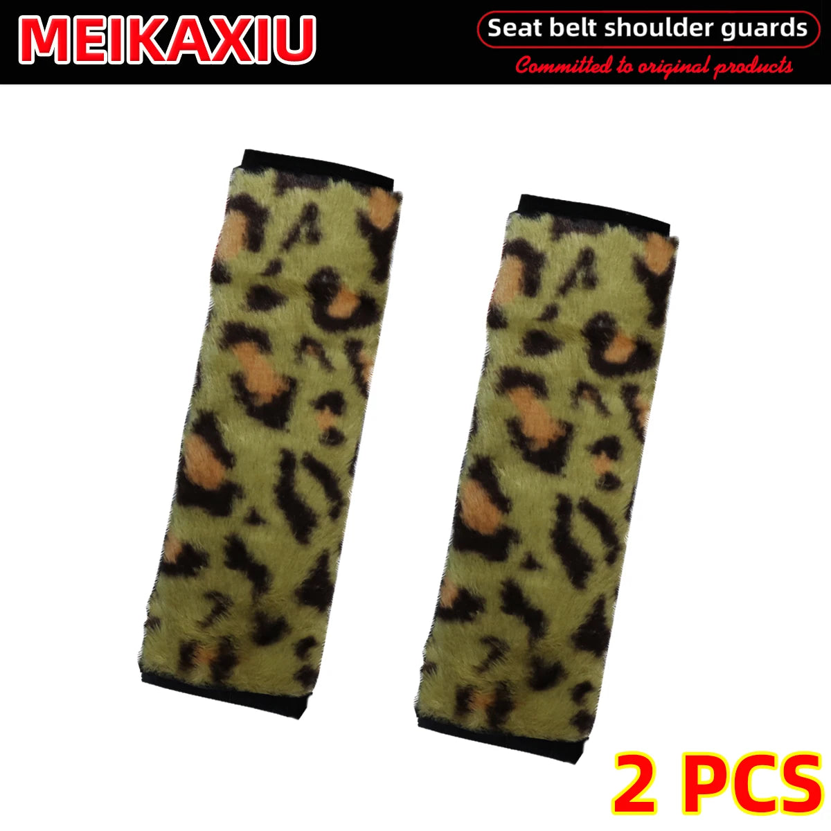 Leopard Print Plush Seat Belt Shoulder Pad Covers Soft Comfort Safety Belt Protectors