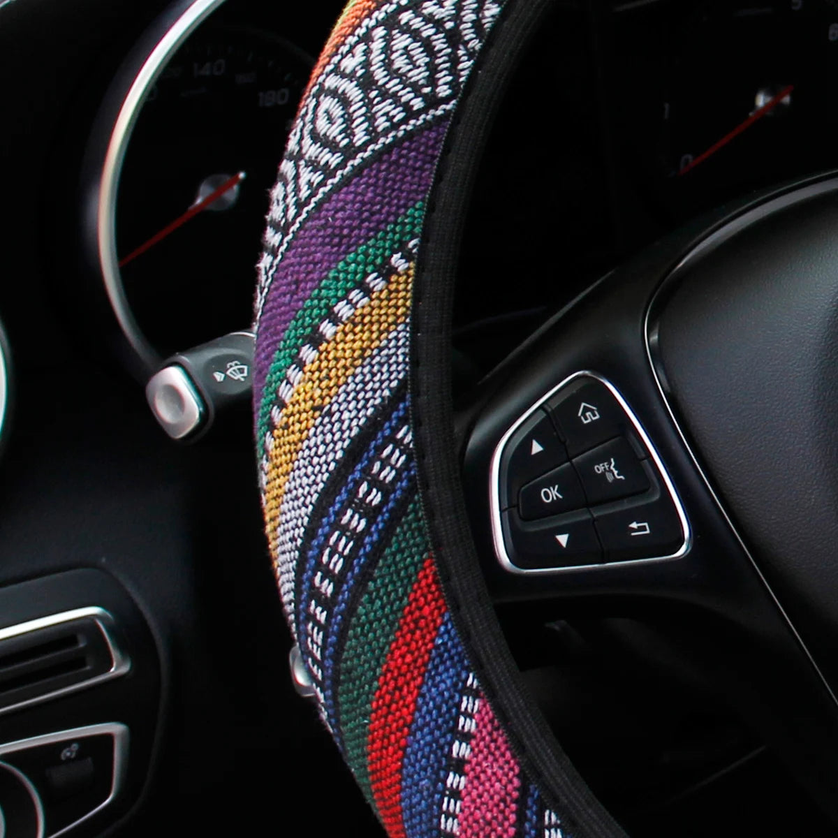 14.5-15 Inch Bohemian Linen Steering Wheel Cover Universal Breathable Non-Slip