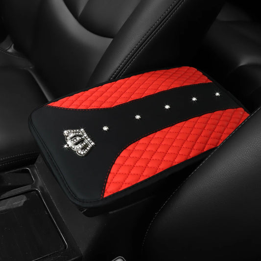 Bling Crown Plush Car Armrest Cushion Waterproof Faux Sheepskin Cover
