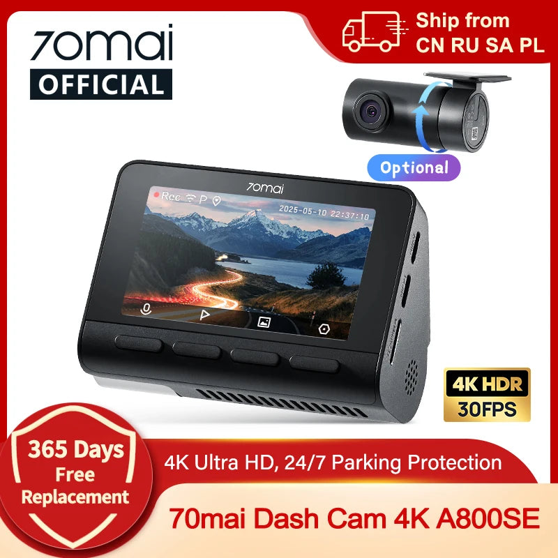 70mai A800SE 4K UHD Dash Cam Wi-Fi 6 Car DVR with GPS ADAS Voice Control