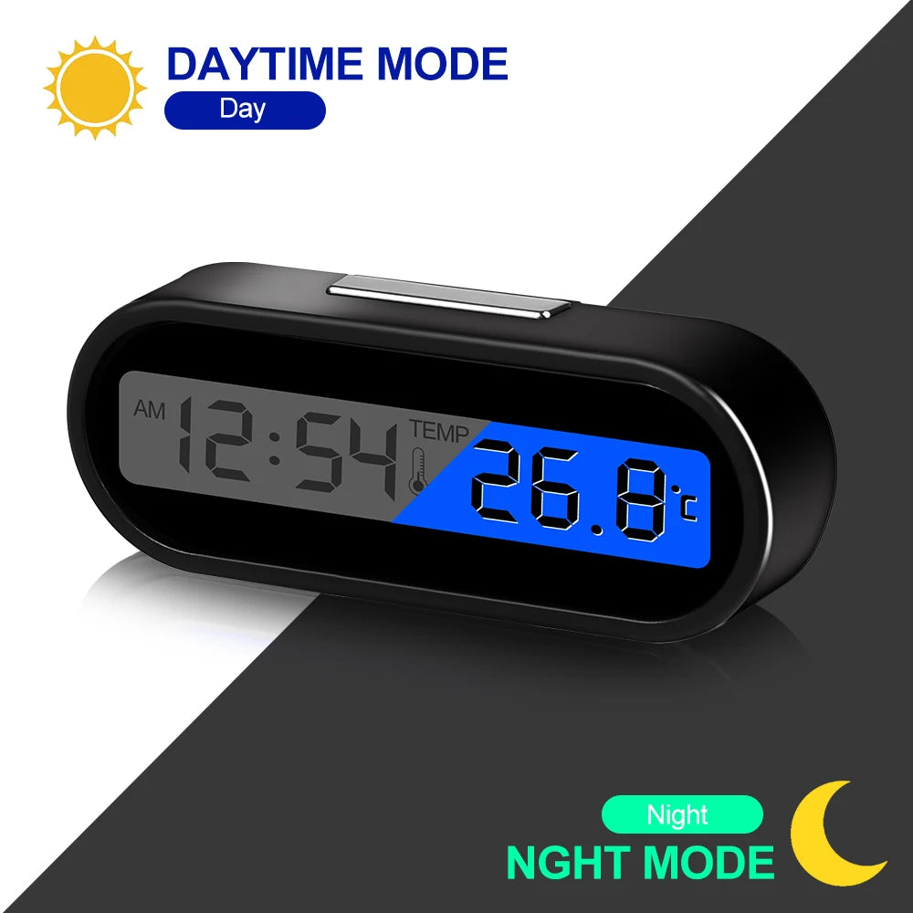 Digital Car Clock LCD Display Auto Interior Thermometer Backlit Time Watch