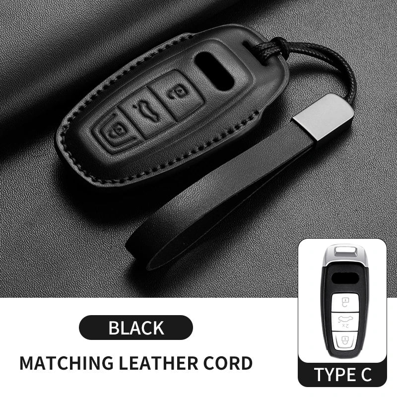 Leather Smart Key Case Cover with Keychain for Audi A4, A4L, A5, Q5 2016–2018