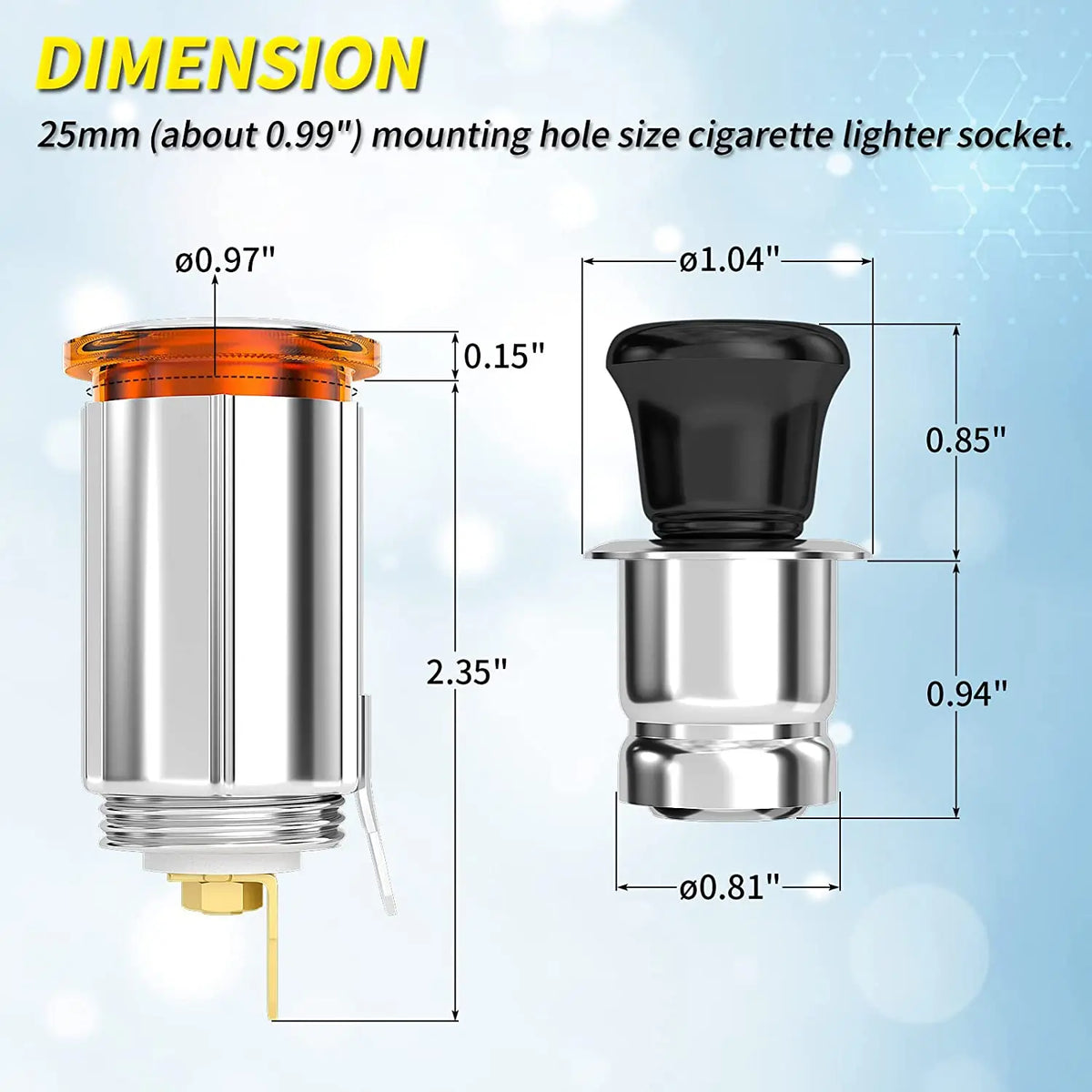 DaierTek 12V Cigarette Lighter Socket Eject Button Car Plug Auxiliary Power
