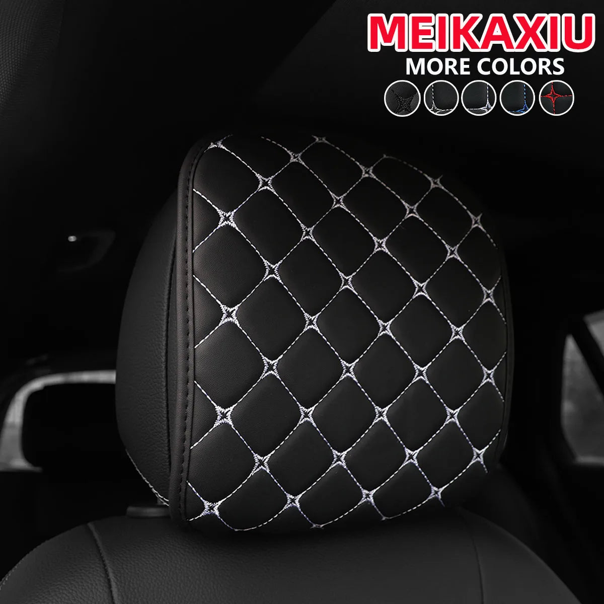 PU Leather Embroidered Car Headrest Pillow Detachable Neck Support Cushion