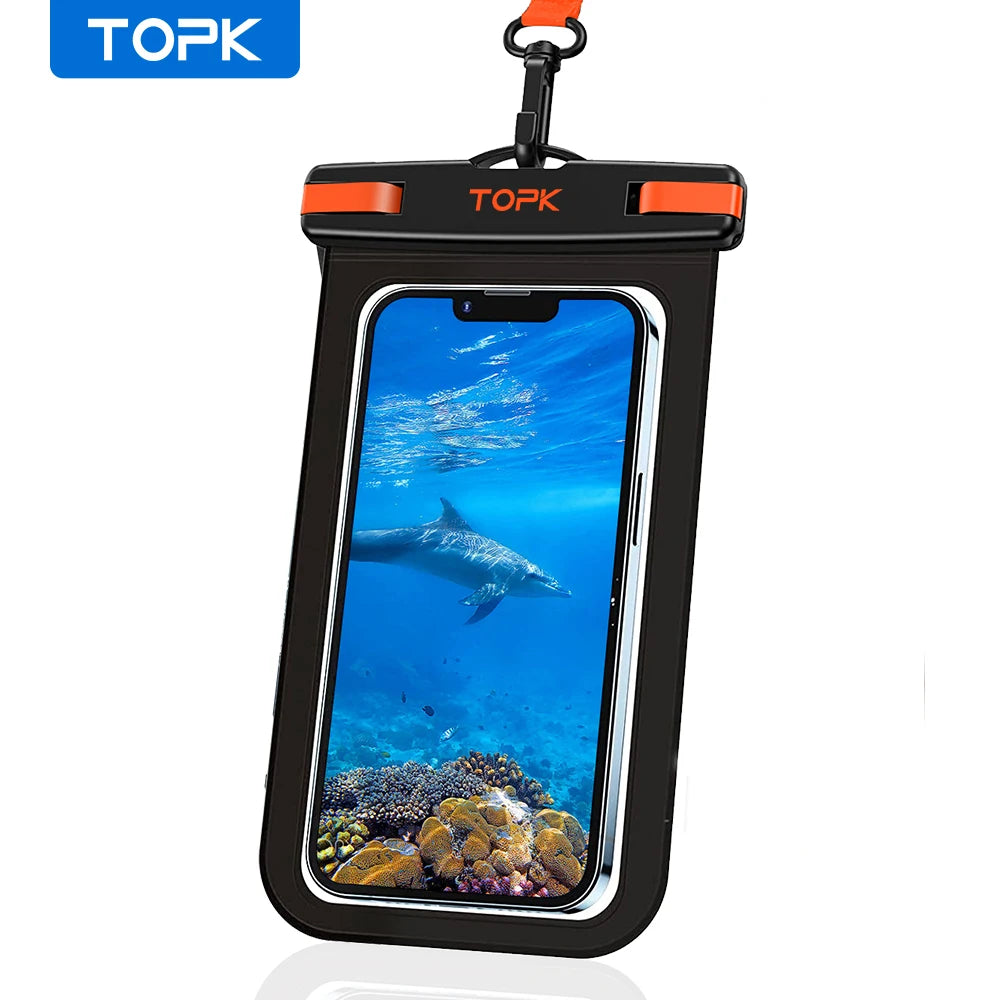 TOPK E01 Waterproof Phone Pouch IPX8 Dry Bag Case Lanyard iPhone Samsung