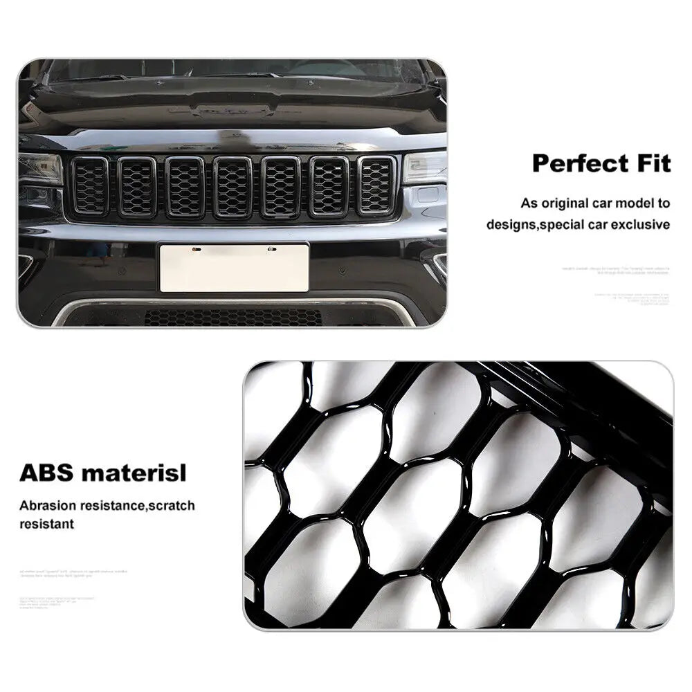 Front Honeycomb Mesh Grille Cover Trim for Jeep Grand Cherokee 2017–2021