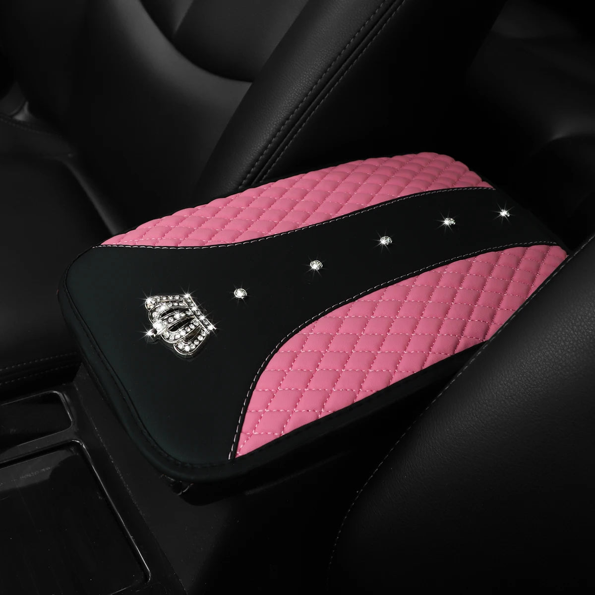 Bling Crown Plush Car Armrest Cushion Waterproof Faux Sheepskin Cover