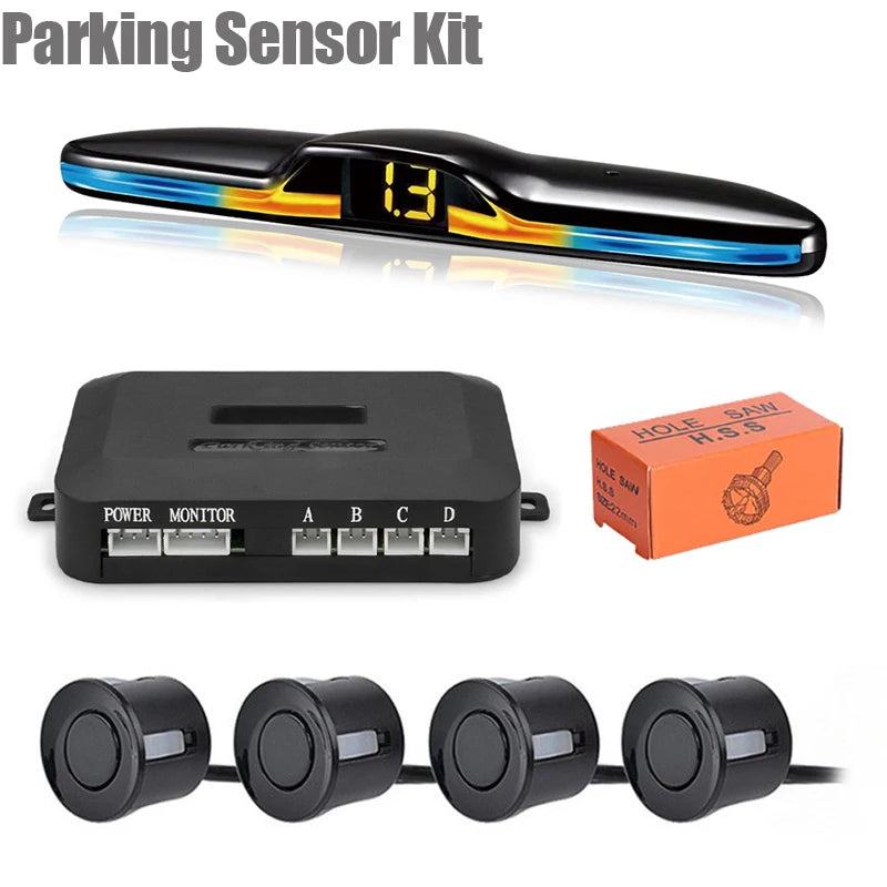 LED Car Parking Sensor System 4 Probes Parktronic Monitor Display Backup Kit