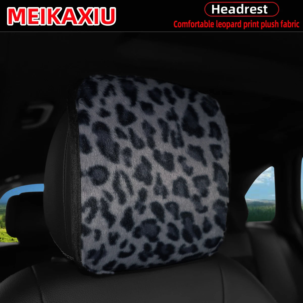 1PC/2PCSLeopard Print Faux Fur Car Headrest Cover Soft Plush Pillowcase