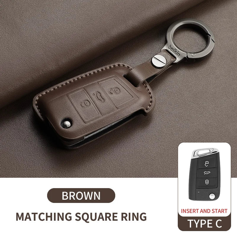Leather Smart Key Case Cover for Volkswagen Polo, Golf 7 MK7, Tiguan Passat