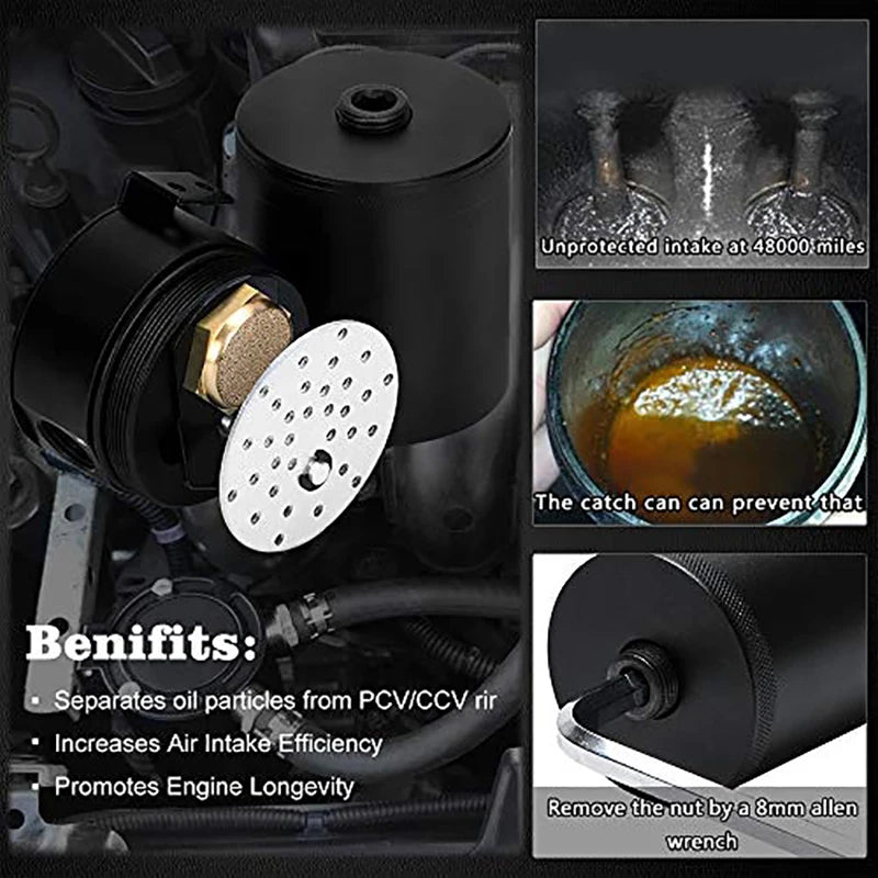 Universal 200ml Aluminum Oil Catch Can 2-Port Baffled Reservoir Tank