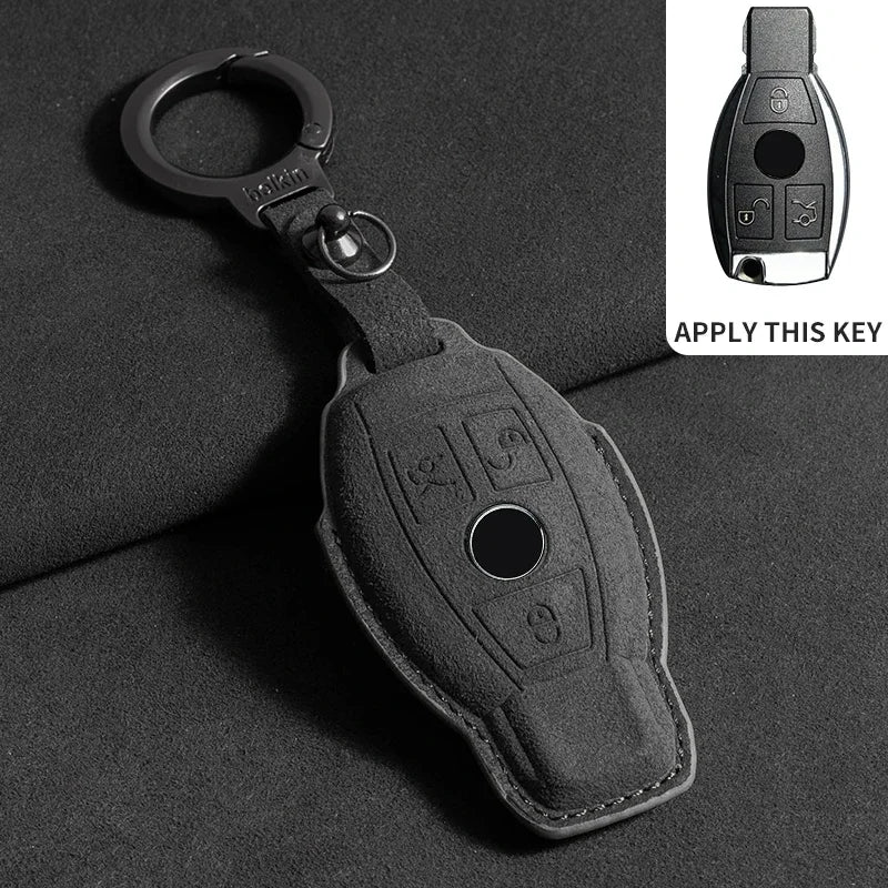 Suede Leather Smart Key Case Cover for Mercedes-Benz E-Class, C-Class 2018–2020
